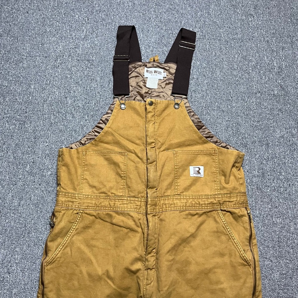 Real Work Duck Canvas Quilted Bib Overalls XLS Brown Insulated Workwear Reworked